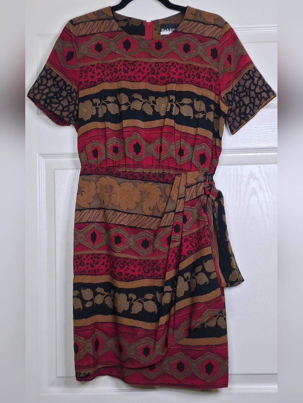 Vintage Dress Red Black Tan Radcliffe by Sag Harbor Faux Wrap